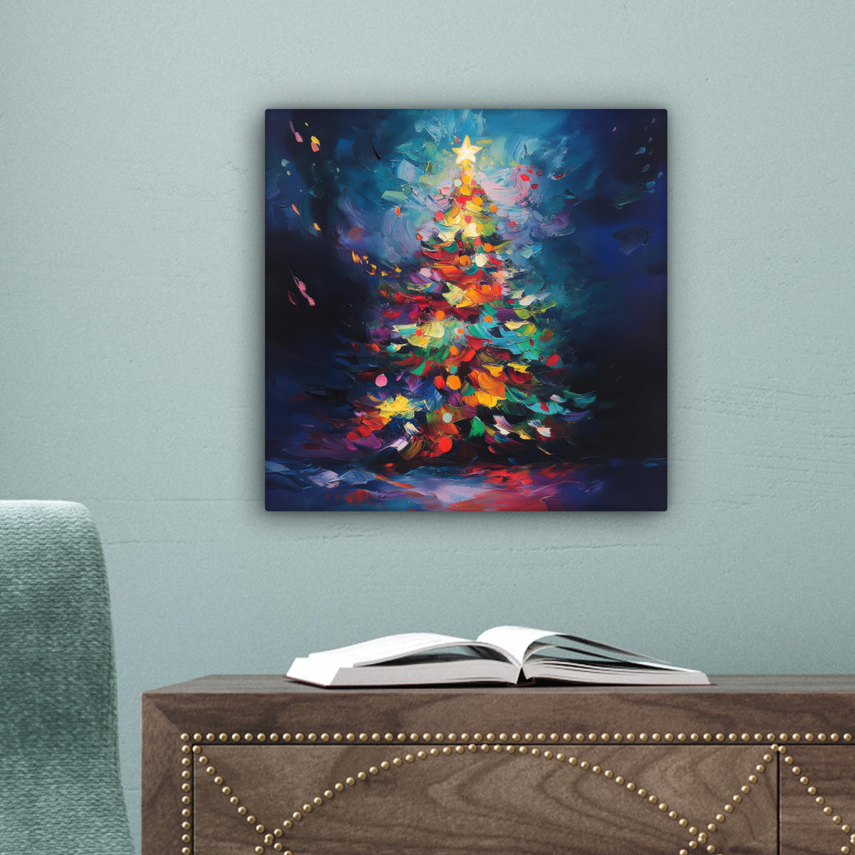 LEINWANDBILD Weihnachtsbaum - Weihnachten - Abstrakt - Farbenfroh Deko Wohnzimmer 20x20 cm - Multicolor, Textil (20/20cm) - MuchoWow