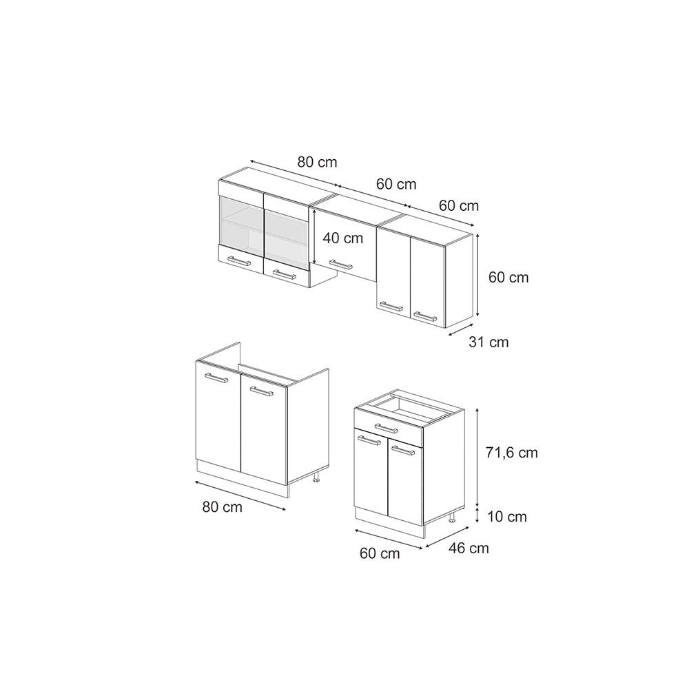 Thumbnail - Vicco Küchenzeile, Schwarz Hochglanz, Honigeiche, Holzwerkstoff, Küchenblock,Rechteckig, 200x81.6x60 cm, Küchen, Küchenz...