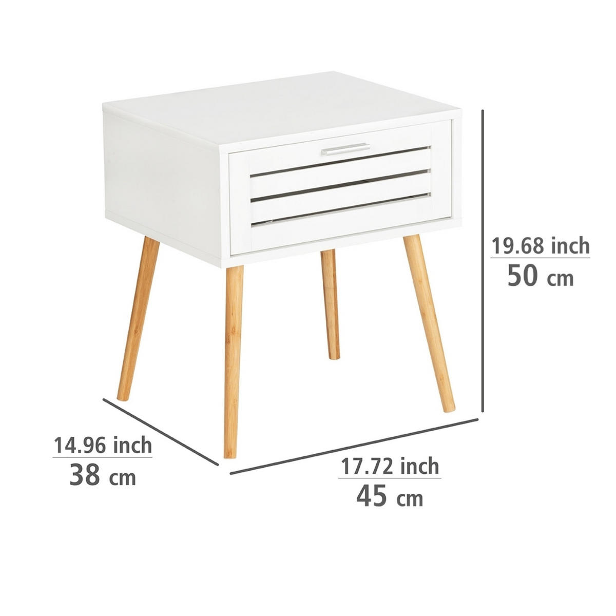 MINI-KOMMODE Beistelltisch mit Schublade Finja 38/45/50 cm - Weiß, Naturmaterialien (45/50/38cm) - Wenko