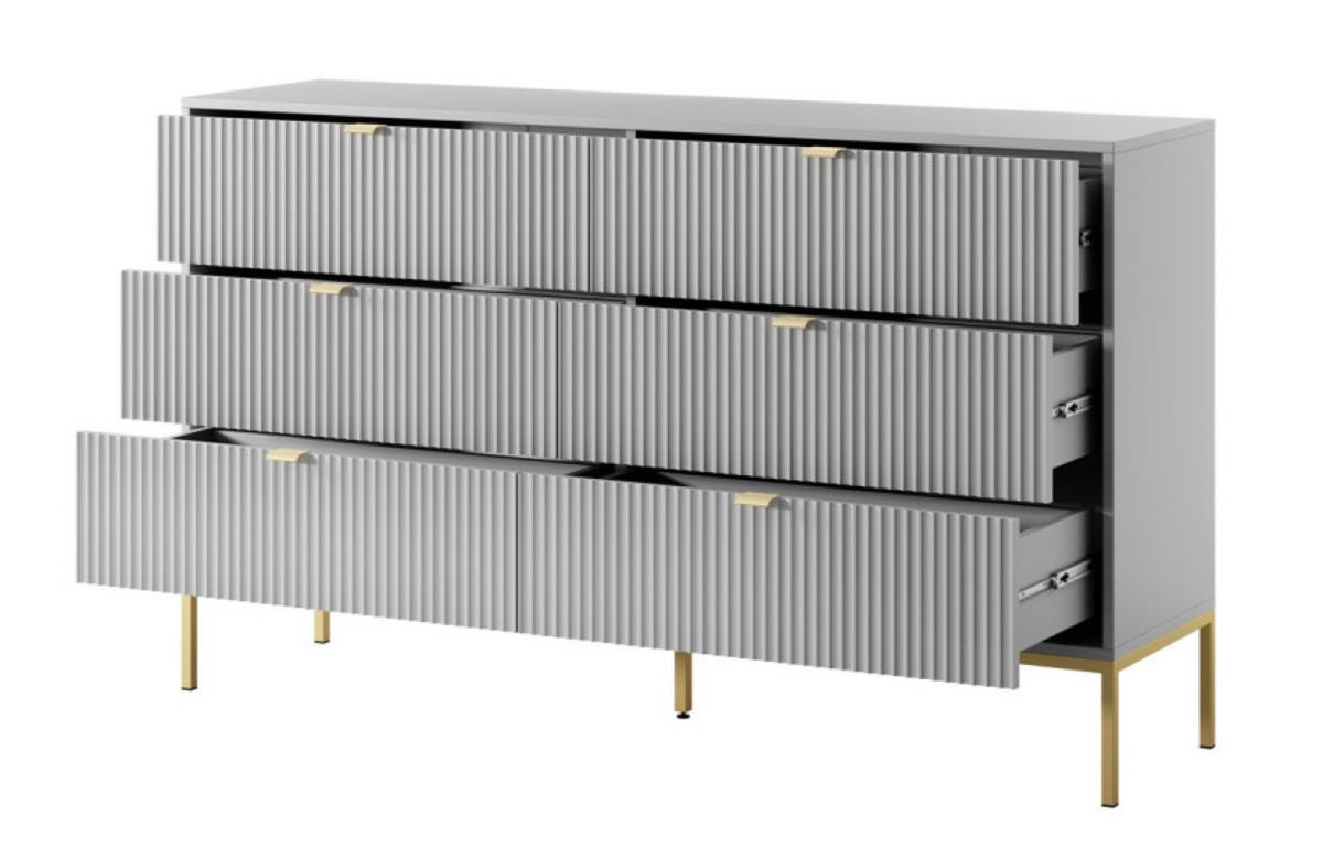 SIDEBOARD Grau KS154 Glamour Stil Mit Goldfarbenen Beinen - Grau, Holzwerkstoff (154/91/39cm) - Sepro Meble