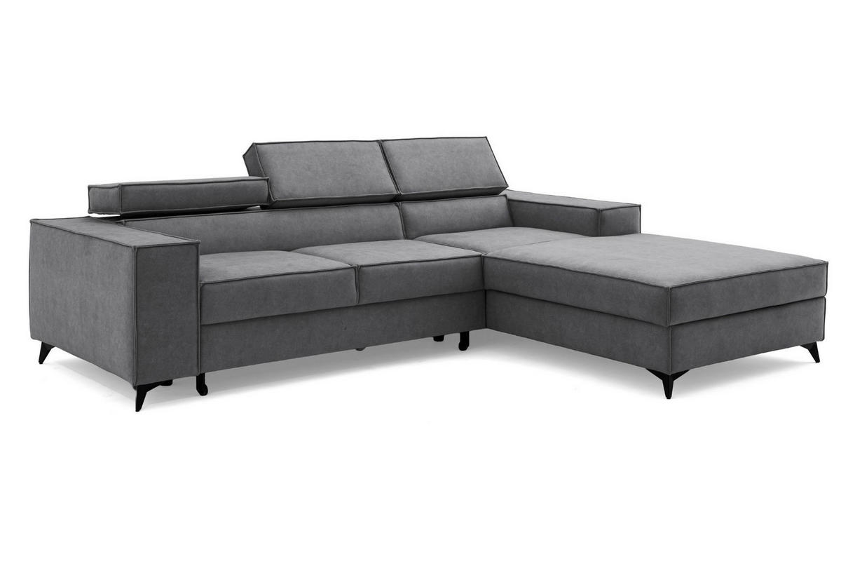 ECKSOFA PURE S Rechts mit Schlaffunktion 127x215 Velours Grau - Schwarz/Grau, Holz/Textil (204/281cm) - Muffo