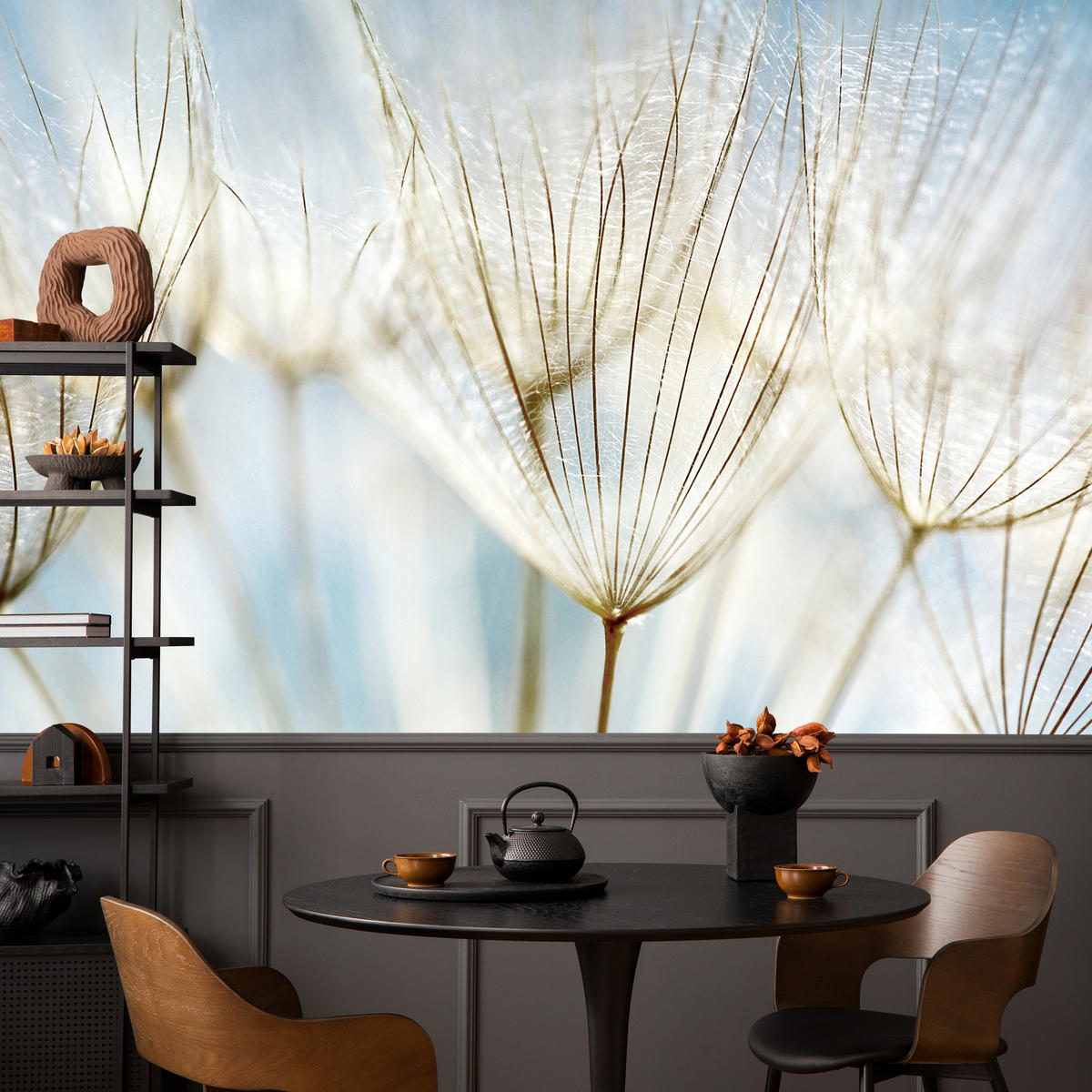 FOTOTAPETE für Wohnzimmer Löwenzahn Pflanzen Natur 500x350 - Blau/Beige, Papier (500/350cm) - Muralo