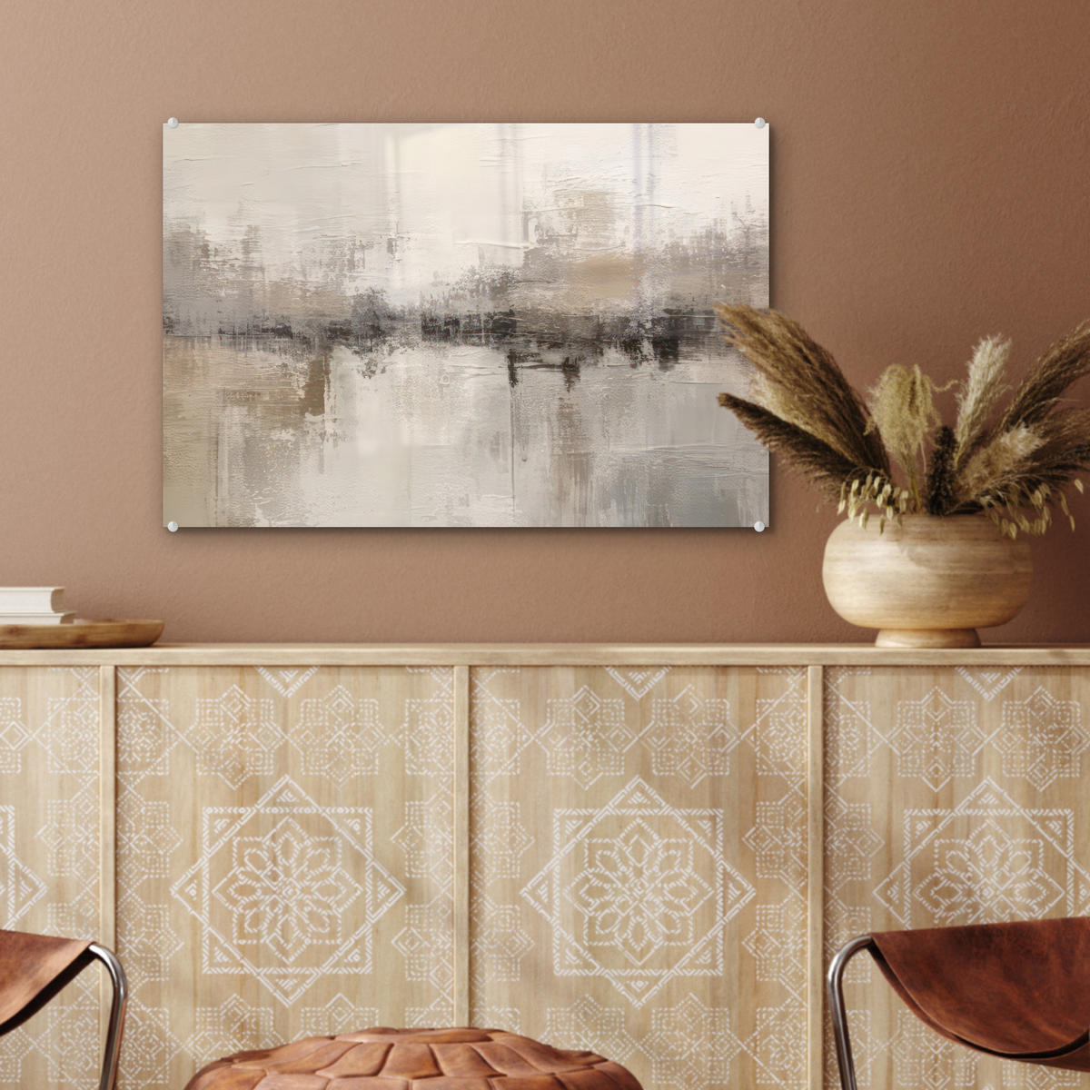 ACRYLGLASBILD Moderne Kunst - Abstrakt - Beige 60x40 cm - Beige, Glas (60/40cm) - MuchoWow