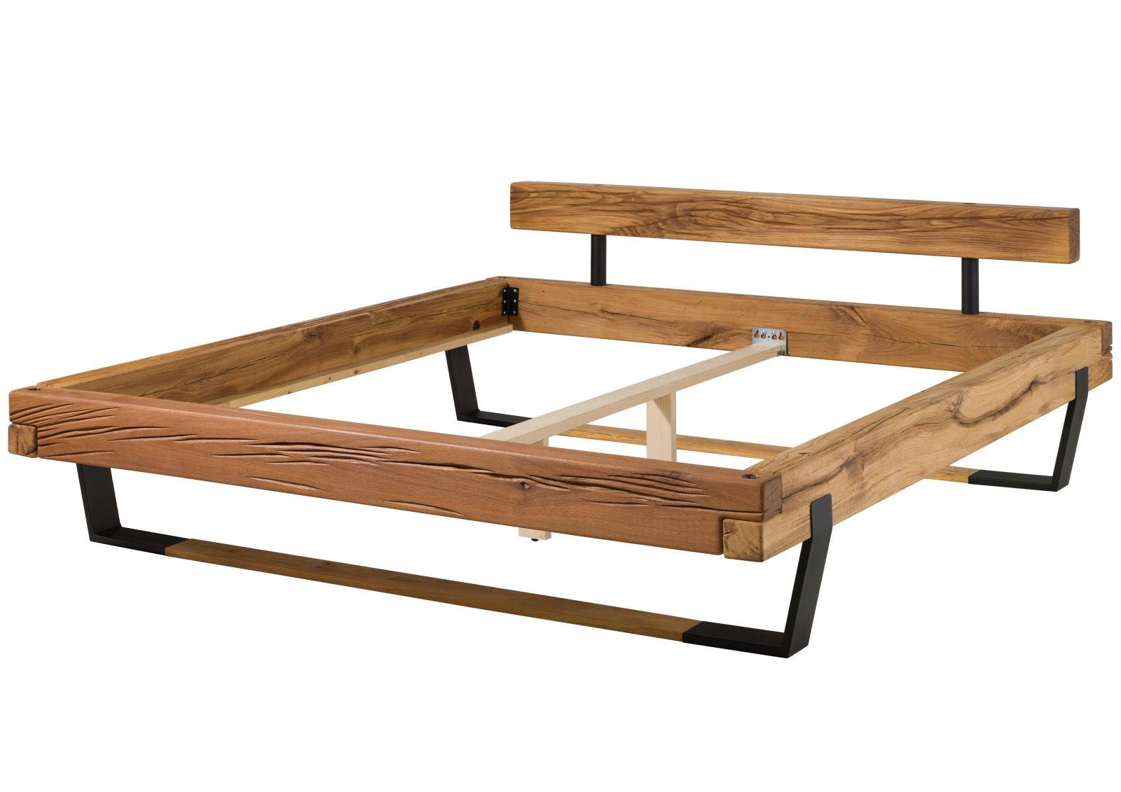 BALKENBETT 160x200 Wildeiche natur geölt OSLO #160 - Braun, Holz (160/200cm) - Massivmoebel24
