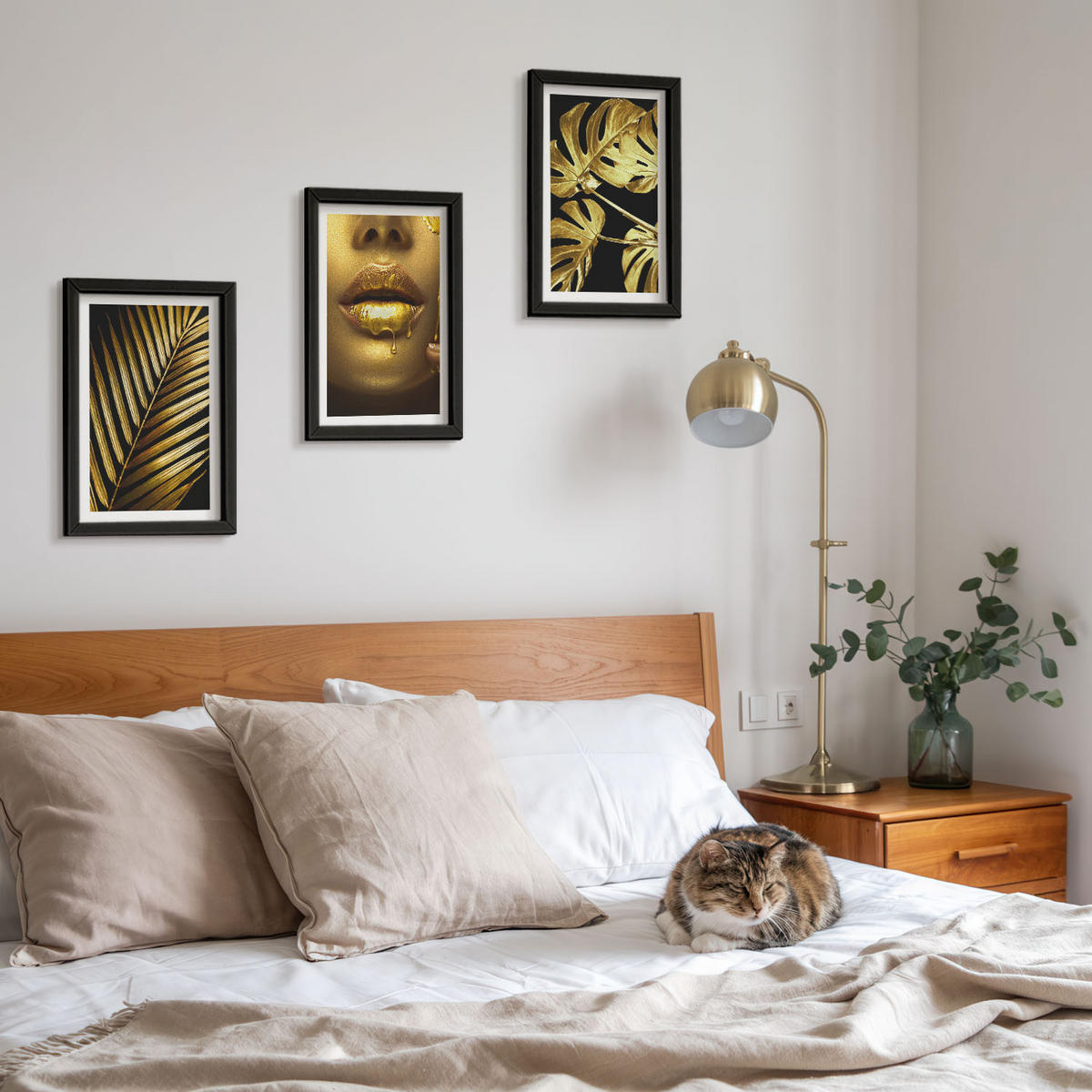 WANDBILDER 3er-Set - 20x30 cm Schwarzer Rahmen - Mund einer Frau mit Monstera-Palme - Schwarz, Kunststoff (20/30cm) - ArtPrintCave