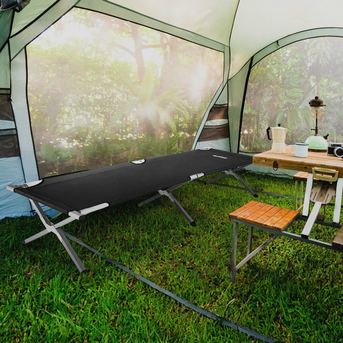 CAMPINGBETT 203/62/45 cm - Schwarz, Metall (62/45/202cm) - Outtec