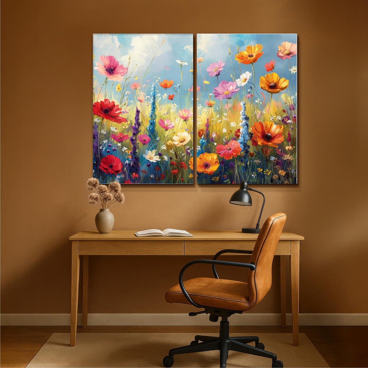 LEINWANDBILD 2er Set Blumen - Frühling - Farbenfroh - Sommerlich 160x120 cm - Orange, Textil (160/120cm) - MuchoWow