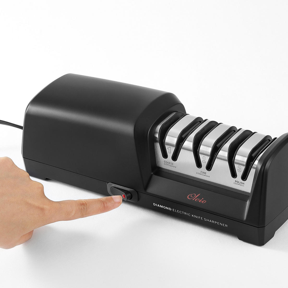 ELEKTRISCHER MESSERSCHÄRFER 3-STUFEN - Graphitfarben, Kunststoff - Oleio