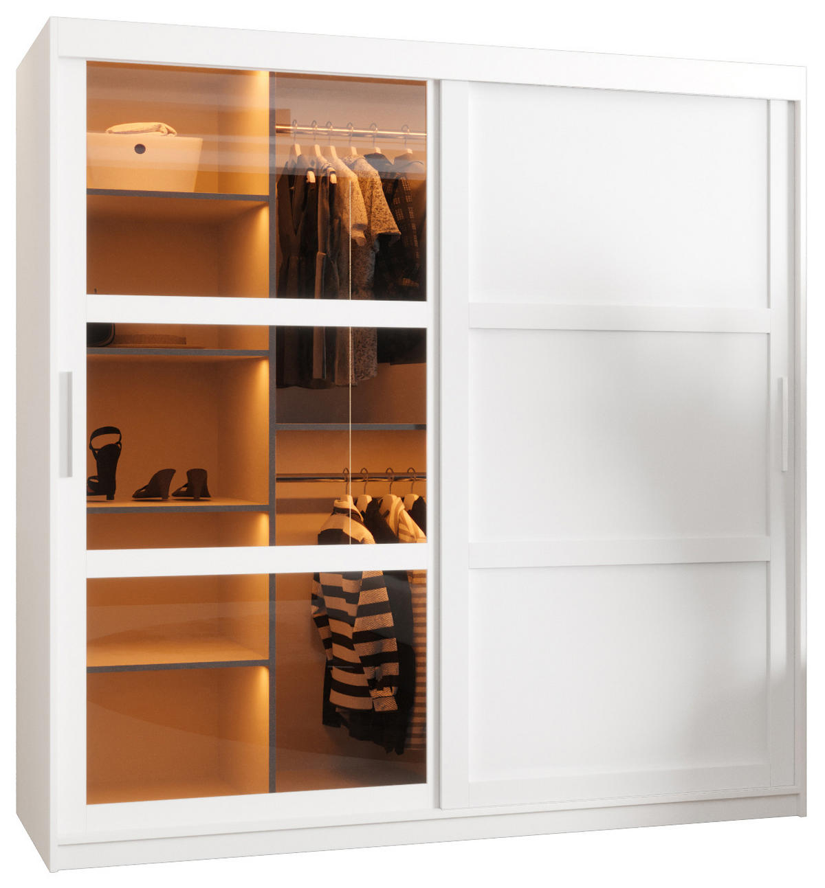 SCHWEBETÜRENSCHRANK 200/180/62 2-türig - Silberfarben/Weiß, Holz/Kunststoff (180/200/62cm) - Abiks Möbel