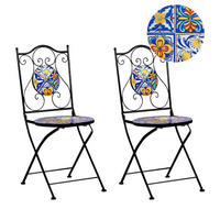 GARTENSTUHL 2er Set klappbar Metall Schwarz Coriano - Blau/Schwarz, Metall (40/90/45cm) - Beliani