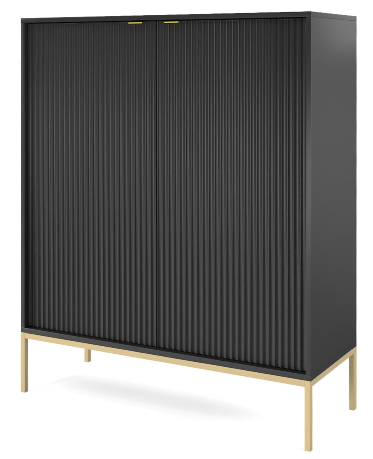 KOMMODE Kioto 104 cm in Schwarz, zweitürig mit geriffelten Fronten - Goldfarben/Schwarz, Holzwerkstoff/Metall (104/125/39cm) - Ravio