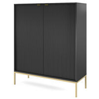KOMMODE Kioto 104 cm in Schwarz, zweitürig mit geriffelten Fronten - Goldfarben/Schwarz, Holzwerkstoff/Metall (104/125/39cm) - Ravio