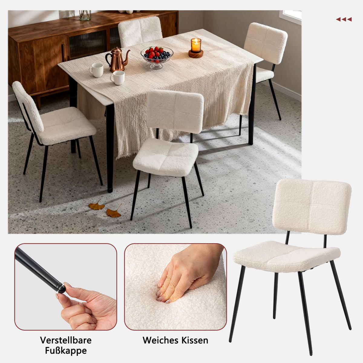 ESSZIMMERSTUHL, 4er-Set, gepolstert, Bouclé-Bezug, Metallbeine, Beige - Beige, Textil/Metall (48/81.5/57cm) - Meubles Cosy