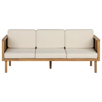 GARTENSOFA 3-Sitzer Akazienholz hellbraun Auflagen creme Baratti - Hellbraun/Weiß, Holz (179/76/65cm) - Beliani
