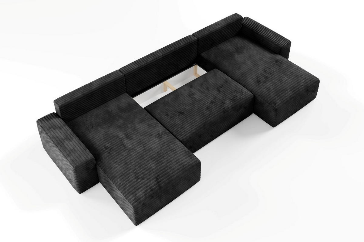WOHNLANDSCHAFT mit Schlaffunktion Schwarz - Schwarz, Holz/Holzwerkstoff (300/70/185cm) - Furnisell