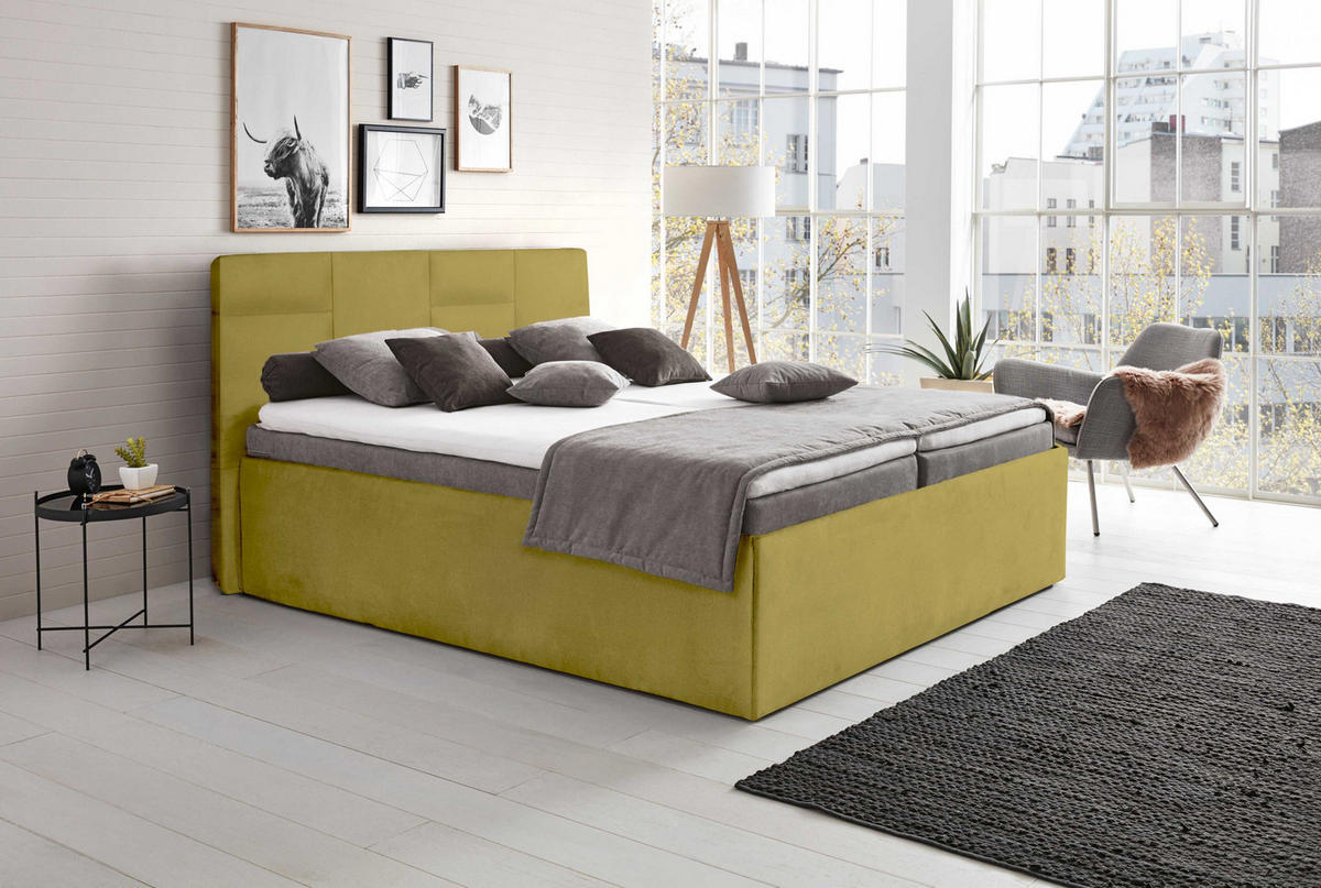 POLSTERBETT Damas Gold 100 x 200 x 32 cm Mit hochwertiger Matratze H2 (bis 100 kg) und Lattenrost - Goldfarben, Holz (100/200cm) - Halmon Schlafkomfort Betten 