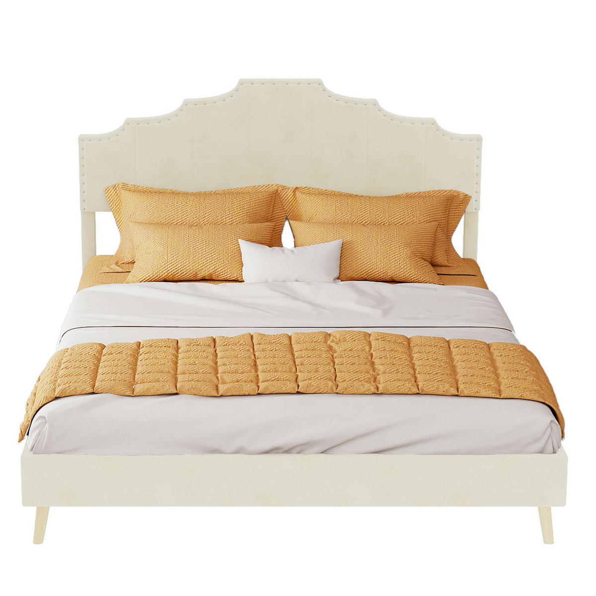 POLSTERBETT 140/200 cm Beige aus Stoff und Metall mit gepolstertem Kopfteil - Beige, Textil (140/200cm) - OKWISH