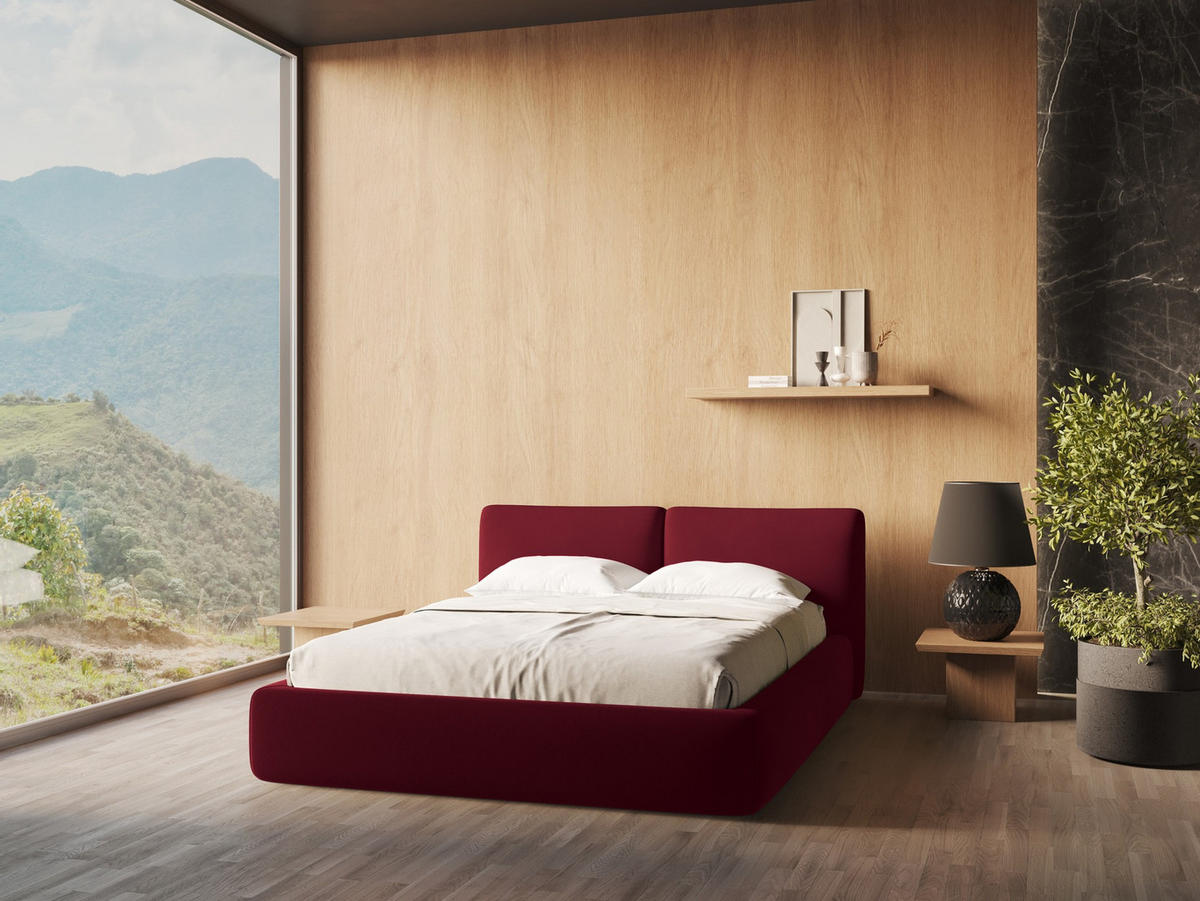 POLSTERBETT mit Bettkasten und Lattenrost 160x228 Rot - Bordeaux/Rot, Kunststoff/Textil (140/200cm) - Makamii