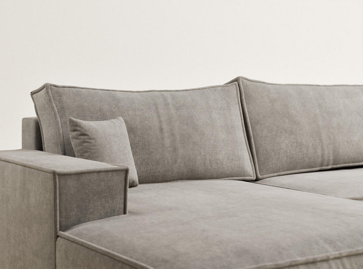 WOHNLANDSCHAFT Kyoto Braun Webstoff - Schwarz/Braun, Holz/Holzwerkstoff (398/70/148cm) - Maison de Reve