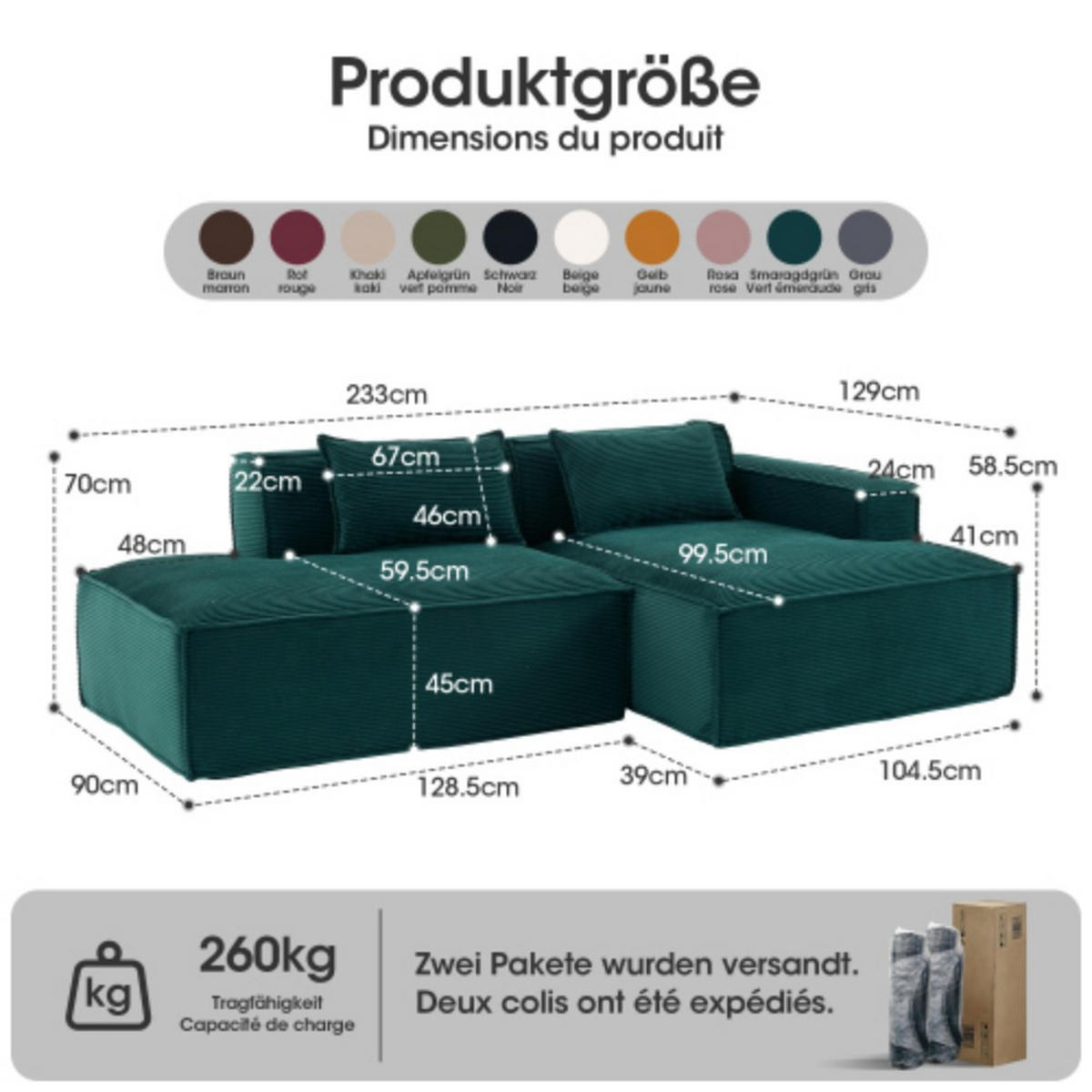 ECKSCHLAFSOFA L-/U-/2-er Sofa mit Schlaffunktion,Modulsofa,Cord,Grün - Grün, Textil (129/233cm) - LVHOM