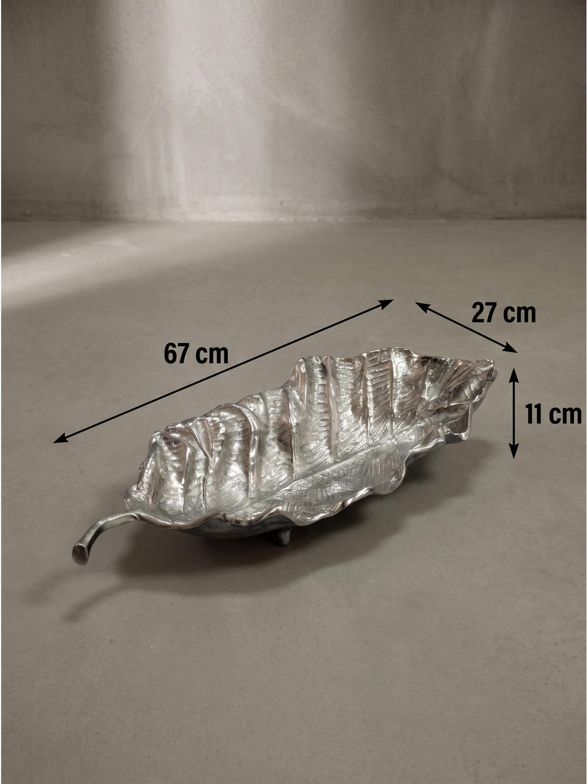 DEKOSCHALE SUBIACO, Aluminium, handgefertigt, Silber, 67 x 27 x 11 cm - Silberfarben, Metall (11cm) - KADIMA DESIGN