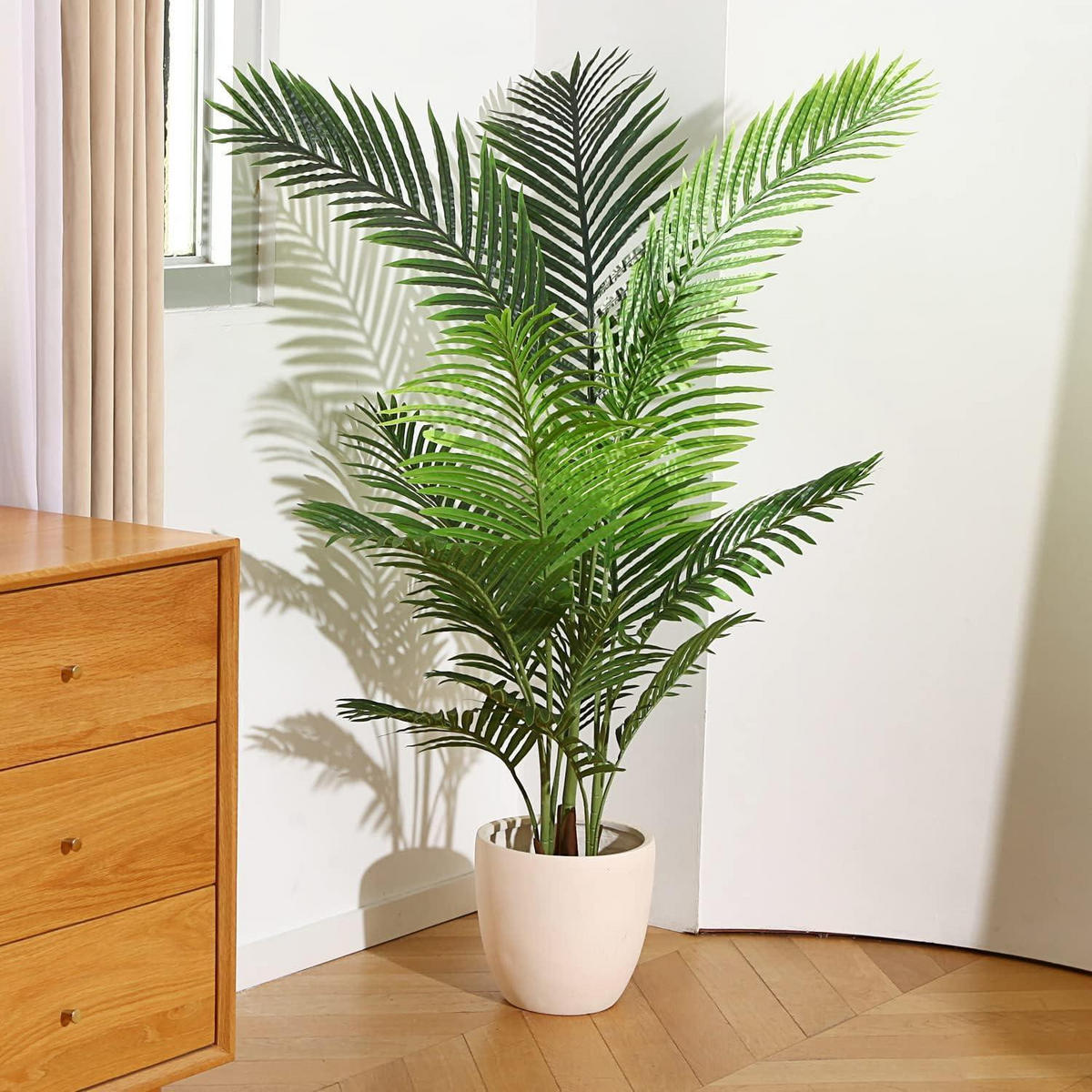 KUNSTPALME Areca 140 cm mit 15 Stämmen im schwarzen Topf - Grün, Kunststoff (139.7cm)