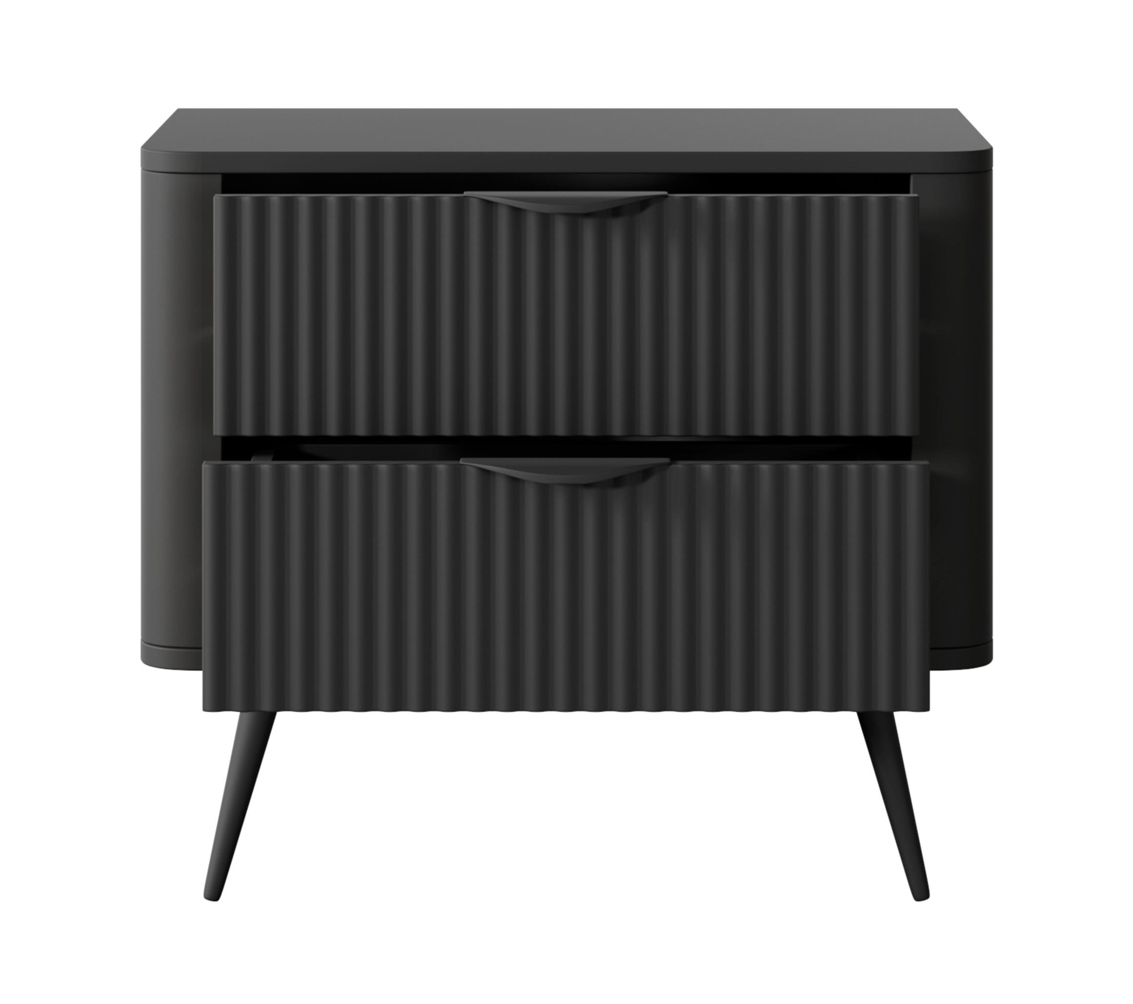 NACHTTISCH Vespasia 2S Schwarz 63,2/55,3/38 cm – Geriffelten Fronten - Schwarz, Holzwerkstoff/Metall (63.2/55.3/38cm) - AX Living
