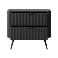 NACHTTISCH Vespasia 2S Schwarz 63,2/55,3/38 cm – Geriffelten Fronten - Schwarz, Holzwerkstoff/Metall (63.2/55.3/38cm) - AX Living