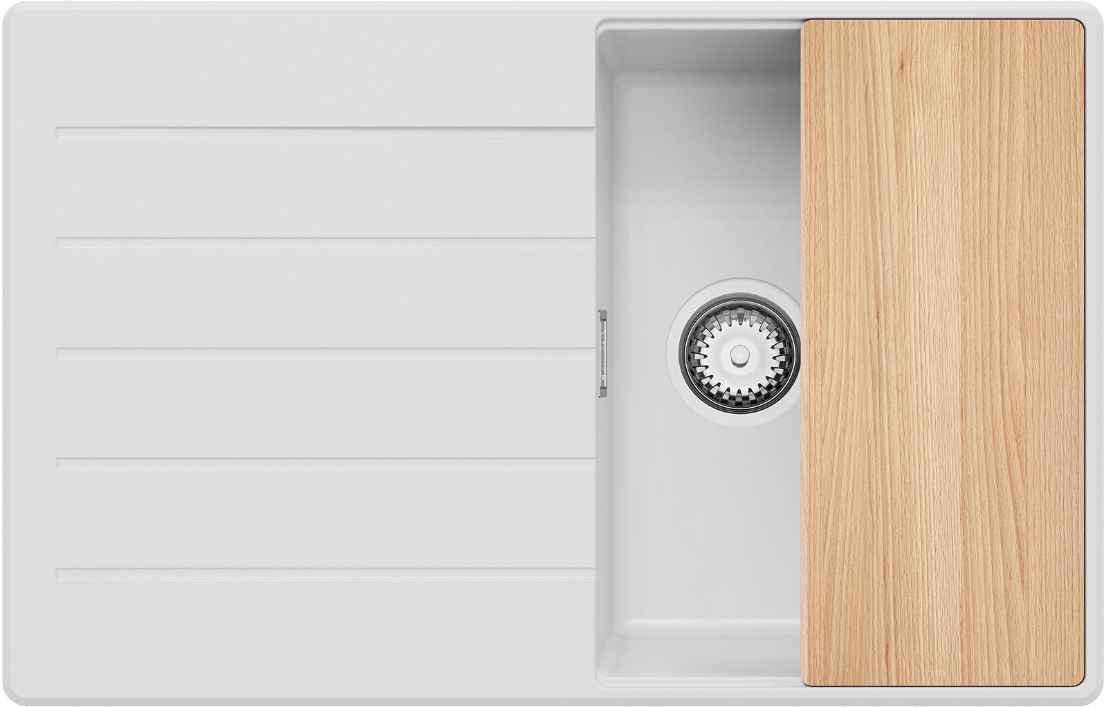 SPÜLBECKEN Kopenhagen, 2-er set Weiß 78/50 cm 1 Becken + Ablauf-Set + Schneidebrett ab 45er Unterschrank - Chromfarben/Beige, Kunststoff (78/20/50cm) - Primagran