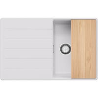 SPÜLBECKEN Kopenhagen, 2-er set Weiß 78/50 cm 1 Becken + Ablauf-Set + Schneidebrett ab 45er Unterschrank - Chromfarben/Beige, Kunststoff (78/20/50cm) - Primagran