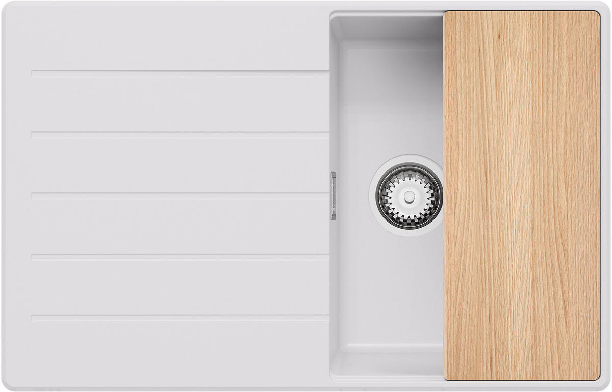 SPÜLBECKEN Kopenhagen, 2-er set Weiß 78/50 cm 1 Becken + Ablauf-Set + Schneidebrett ab 45er Unterschrank - Chromfarben/Beige, Kunststoff (78/20/50cm) - Primagran