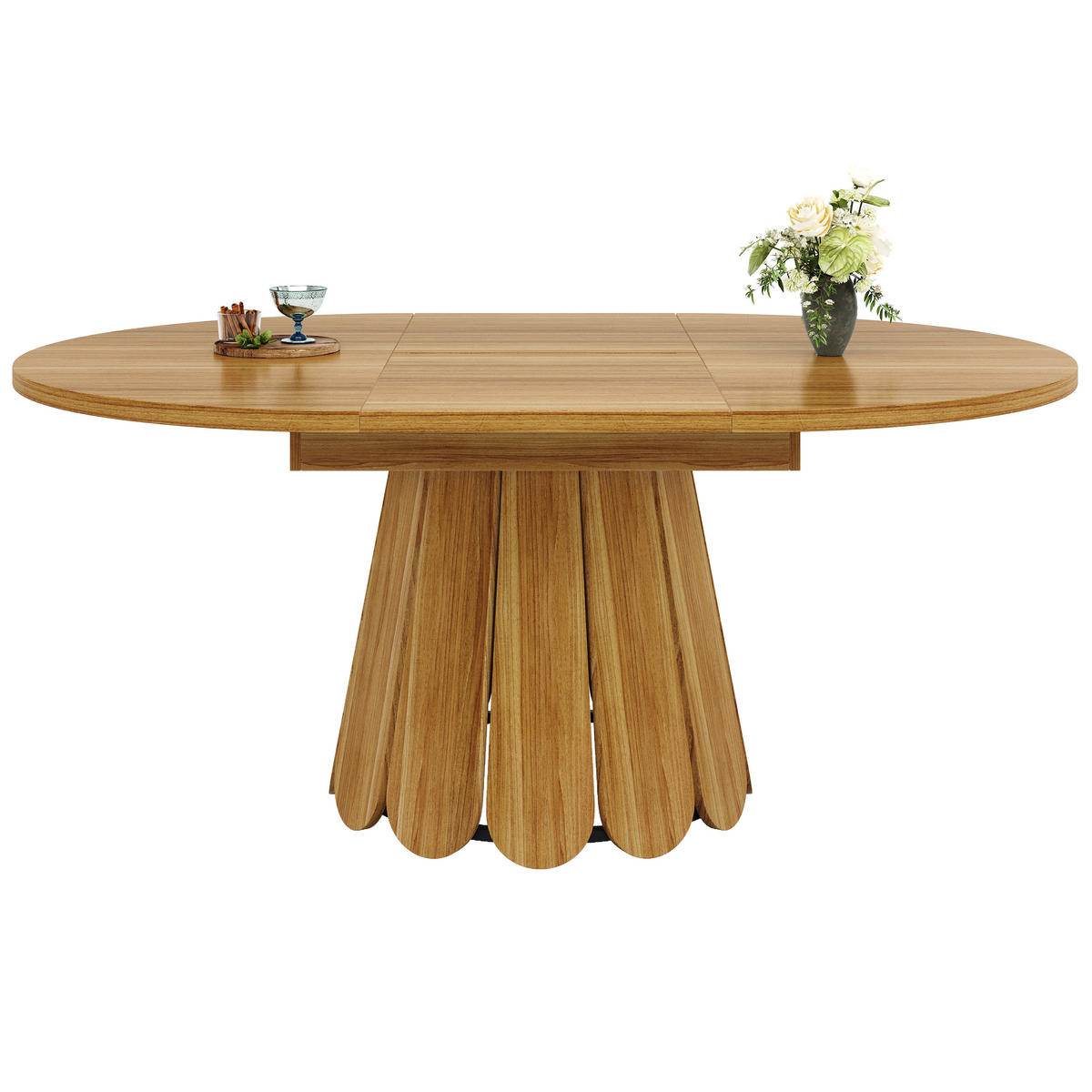 AUSZIEHBARER Esstisch aus MDF mit Metallgestell, Ø 118 cm / 158/118/76,8 cm, Braun - Braun, Holzwerkstoff (118/118/76cm) - Redom
