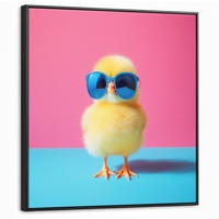 LEINWAND Bilder mit Rahmen - Chick - Sonnenbrille - Blau - 90x90 - Pink, Textil (90/90cm) - MuchoWow