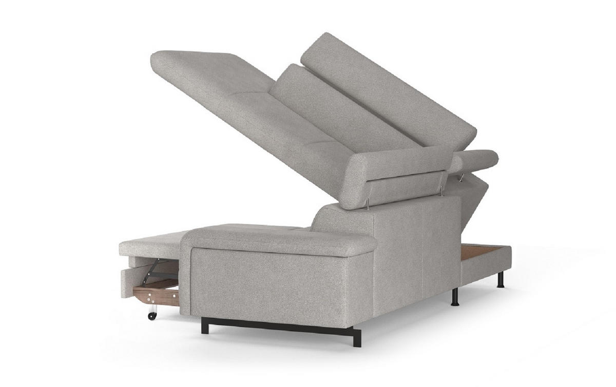 ECKSOFA mit Schlaffunktion und Bettkasten - Hellgrau/Schwarz, Kunststoff/Textil (262/215cm) - Cotta