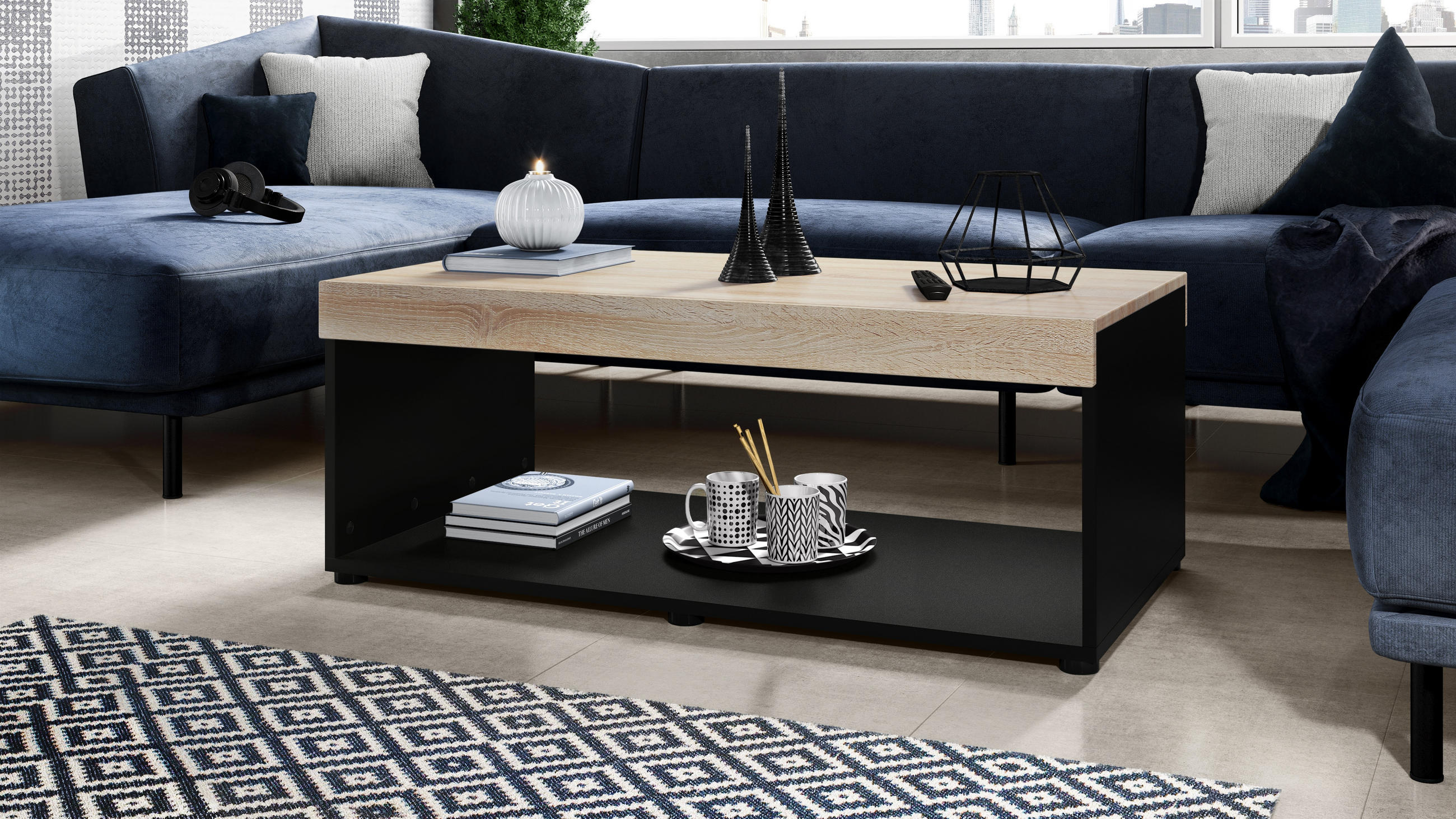 COUCHTISCH Pure Tischplatte und Blenden in Eiche sägerau - Eiche San Remo, Holzwerkstoff (58/104/40.5cm) - Vladon