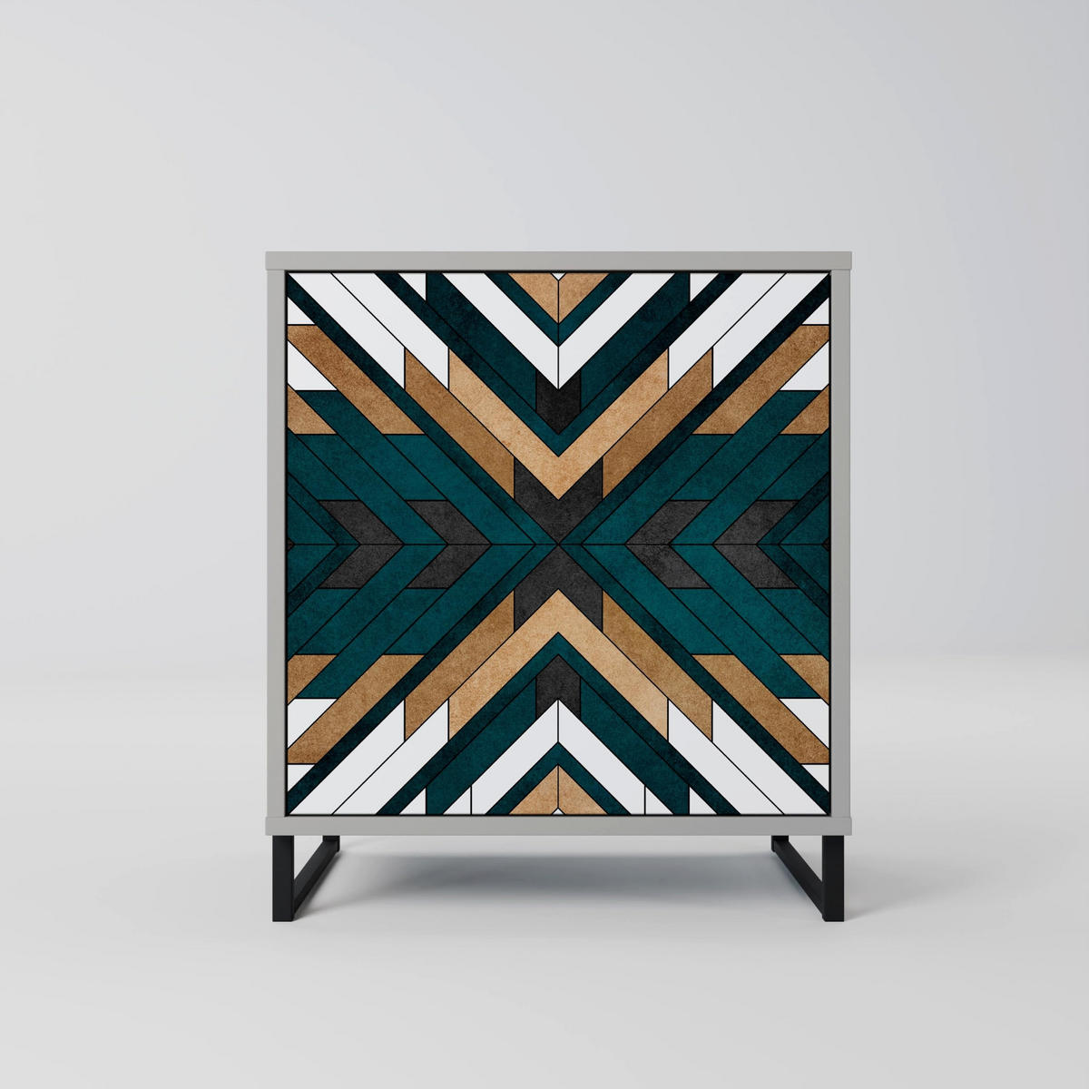 SIDEBOARD ARTISTIC GEOMETRY, Grau, 57,5x42x67,5 cm, Schwarze Metall-Rahmenfüße - Multicolor/Schwarz, Holzwerkstoff/Metall (57.5/67.5/42cm) - SpaceRebels