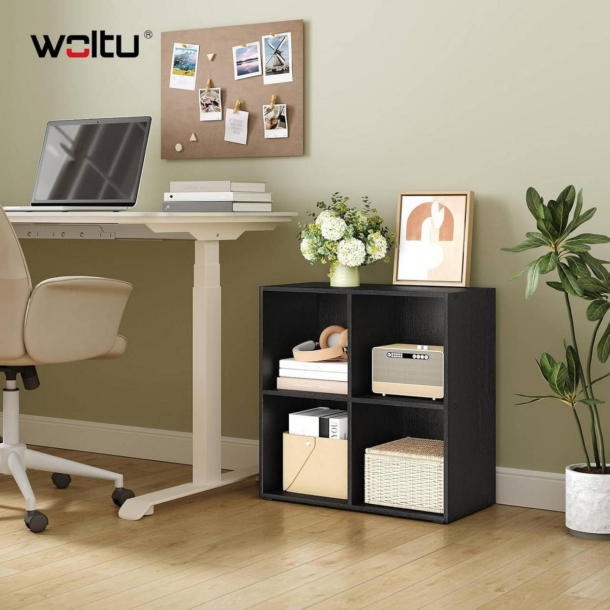 BÜCHERREGAL mit 4 Fächer, Holzwerkstoff, Schwarz - Schwarz, Holzwerkstoff (59.6/59.8/29cm) - Woltu