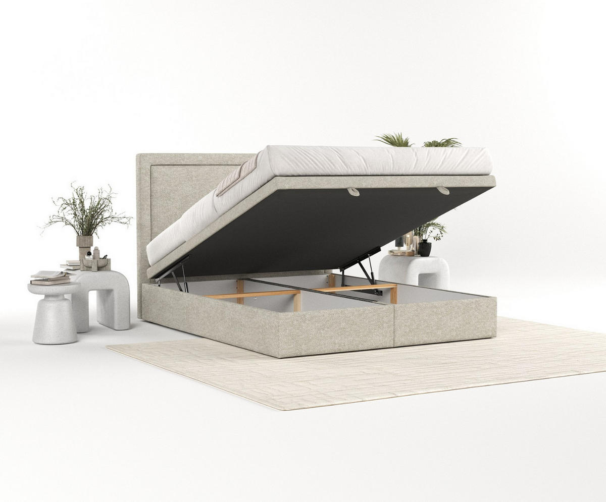 POLSTERBETT Salma mit Stauraum 140/200 cm Beige im Alta Stoff - Beige/Schwarz, Holz/Holzwerkstoff (140/200cm) - AltaBeds