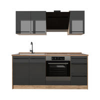 SINGLEKÜCHE R-Line, Anthrazit Hochglanz/Goldkraft Eiche, 180 cm Arbeitsplatte Goldkraft Eiche - Honigeiche/Schwarz Hochglanz, Holzwerkstoff (180/206.8/60cm) - Vicco