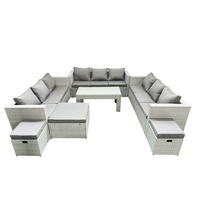 BALKONMÖBEL-SET Polyrattan Hellgrau-Mix 12-teilig - Hellgrau/Grau, Glas/Kunststoff - Fimous