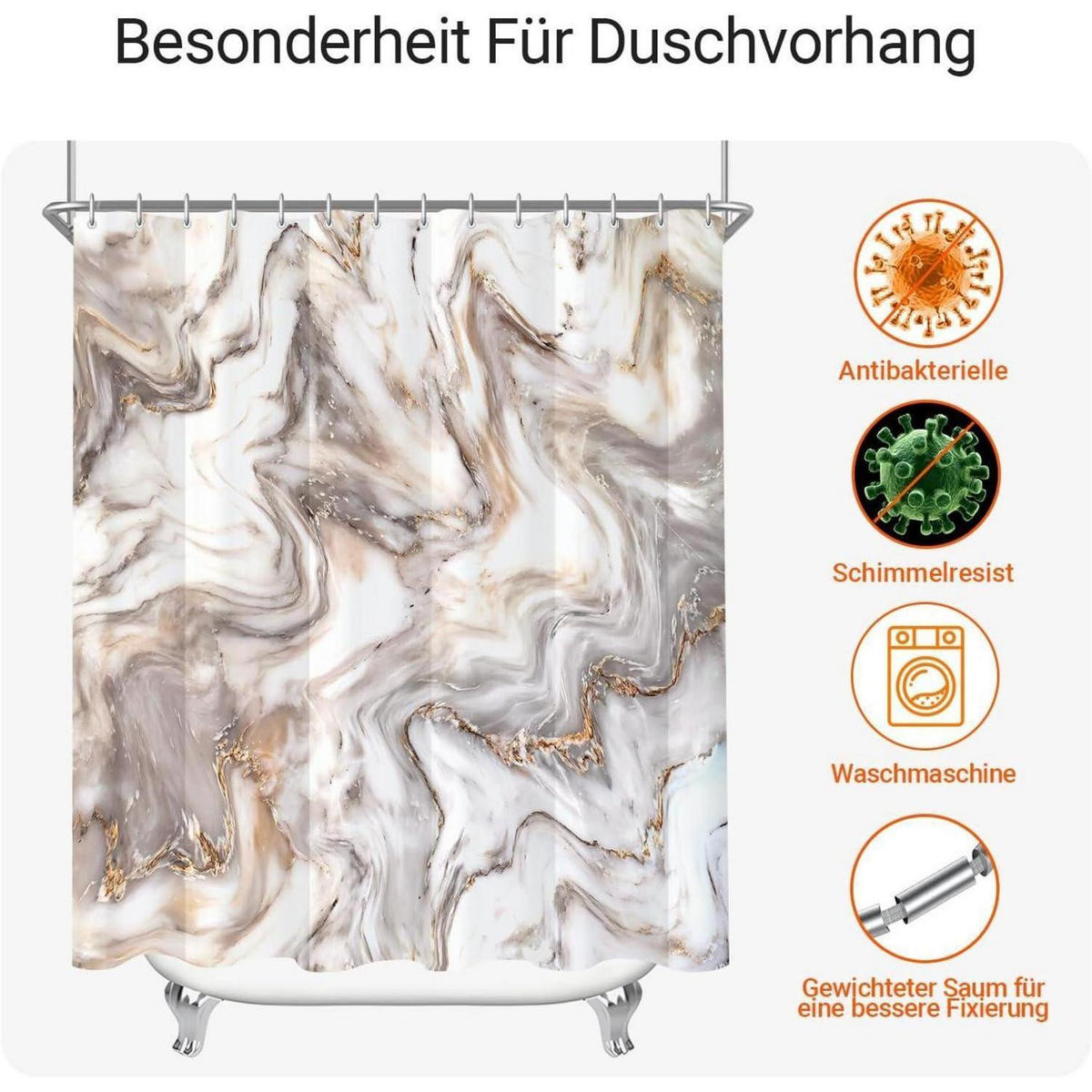 DUSCHVORHANG Marmoroptik 180 x 200 cm Textil Wasserabweisend Waschbar - Multicolor, Textil (180/200cm)