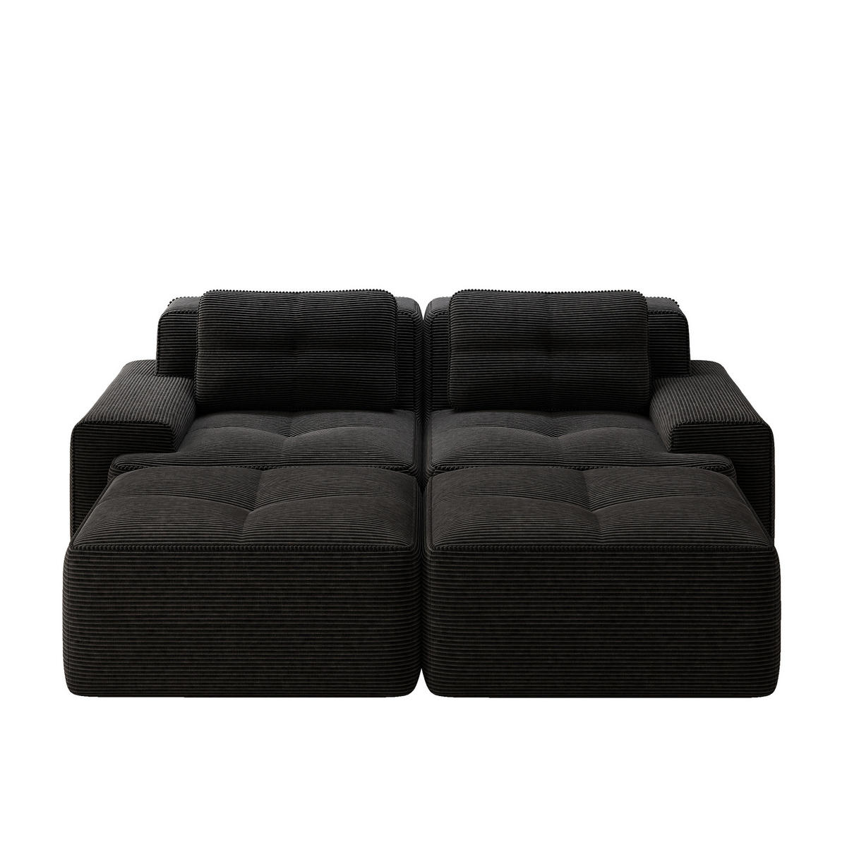 ECKSOFA 204/177/69 cm schwarz aus Cord mit 74 cm Tiefsitz - Schwarz, Textil (177/204cm) - OKWISH