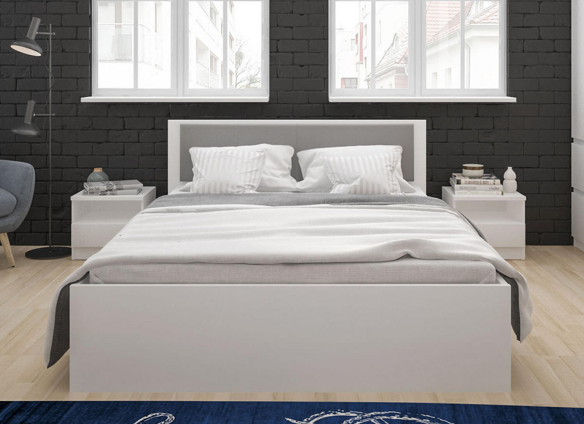 BETT Boston weiß 166 / 205,5 / 88,5cm - Weiß/Grau, Holz/Holzwerkstoff (160/200cm) - Feldmann-Wohnen