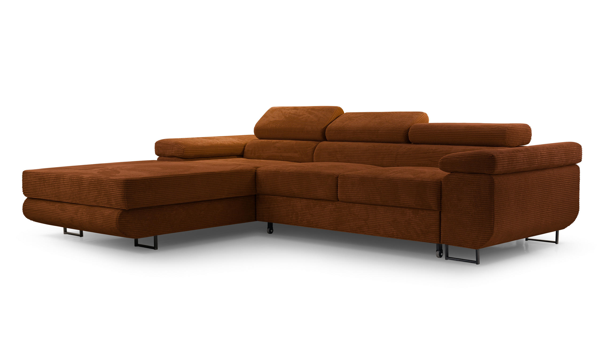 ECKSOFA L Form Arborio Ziegelrot 280/203/90 cm Links mit Schlaffunktion - Schwarz/Orange, Textil/Metall (203/280cm) - AX Living