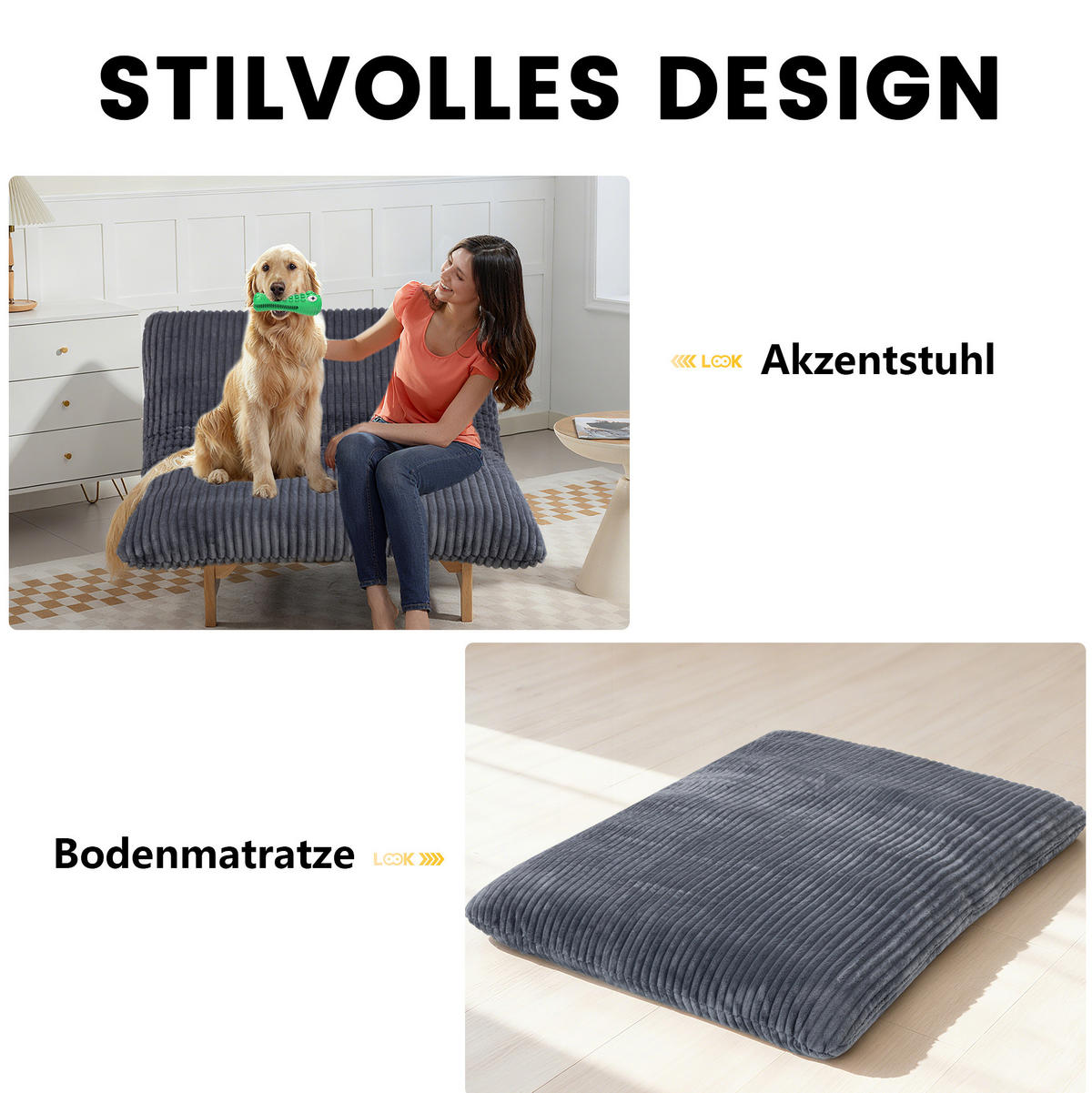 SESSEL Grau aus Cord mit Rückenlehne,100/120/76 cm - Grau, Textil (100/76/120cm) - BEAOK