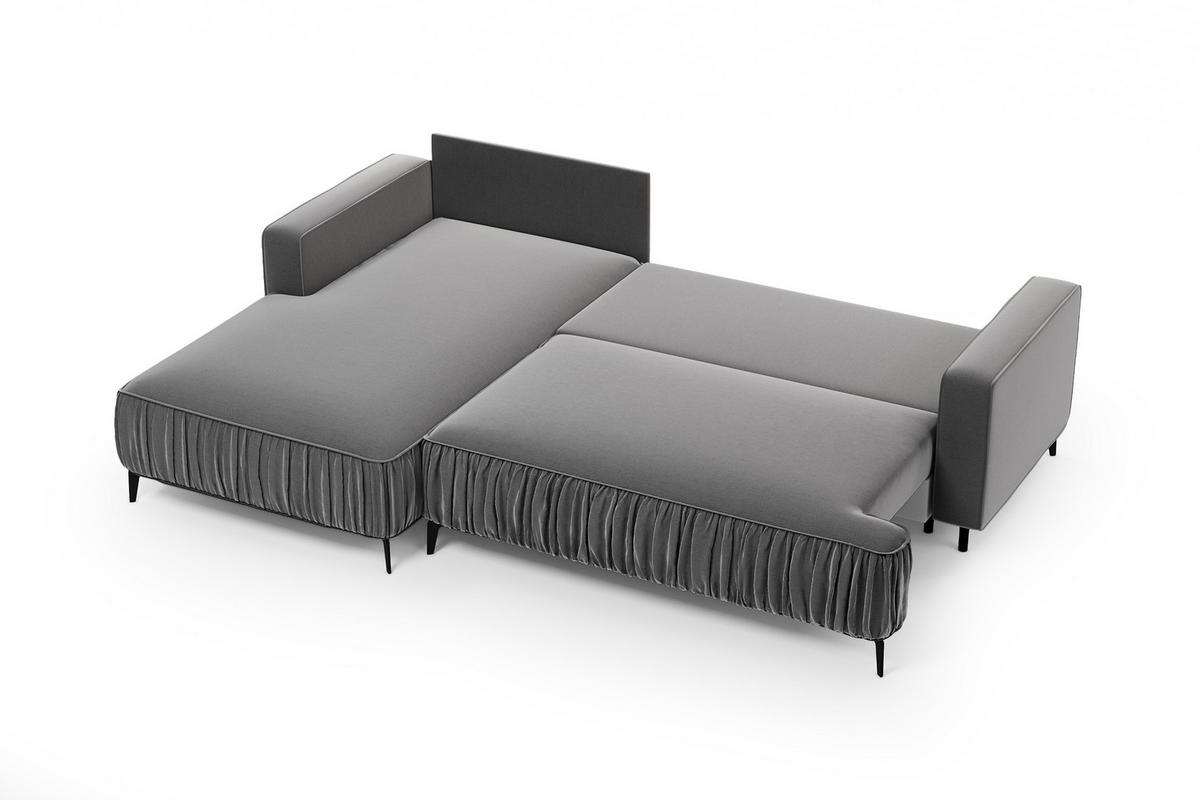 ECKSOFA GLANZ mit Schlaffunktion und Bettkasten – Grau, links - Schwarz/Grau, Textil/Metall (268/177cm) - MebleHot