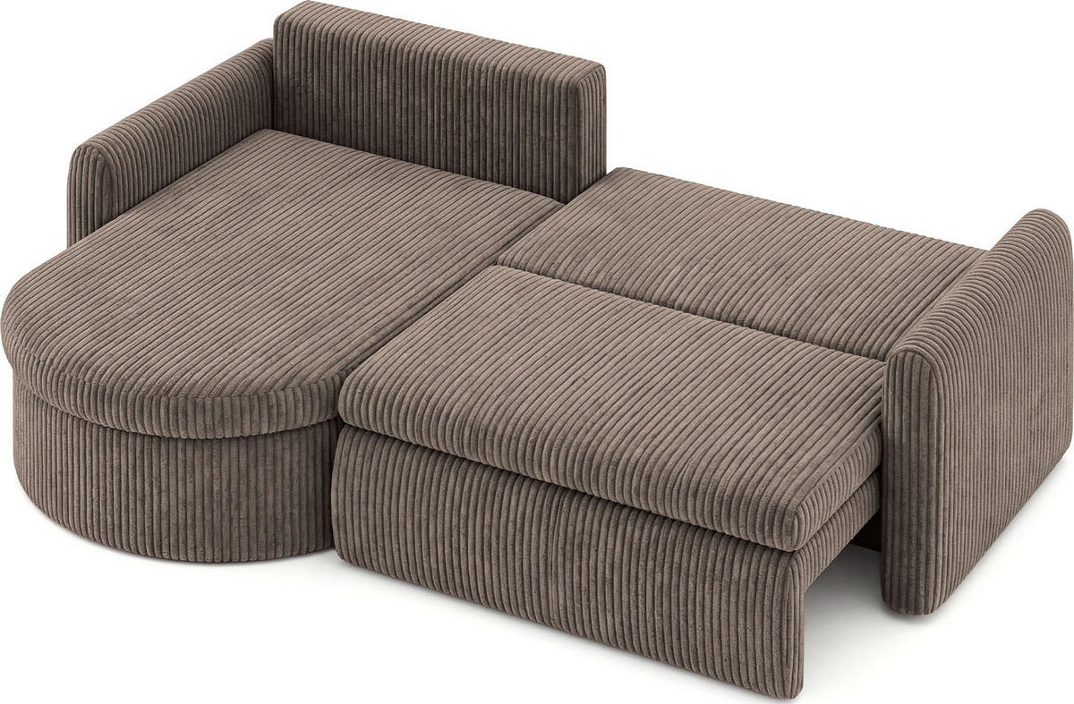 ECKSOFA Cora mit Schlaffunktion & Stauraum, Universell Rechts/Links, Taupe Grau-Beige Cord Chenille 260/82/160 cm - Taupe/Schwarz, Kunststoff/Textil (250/160cm) - WFL GROUP