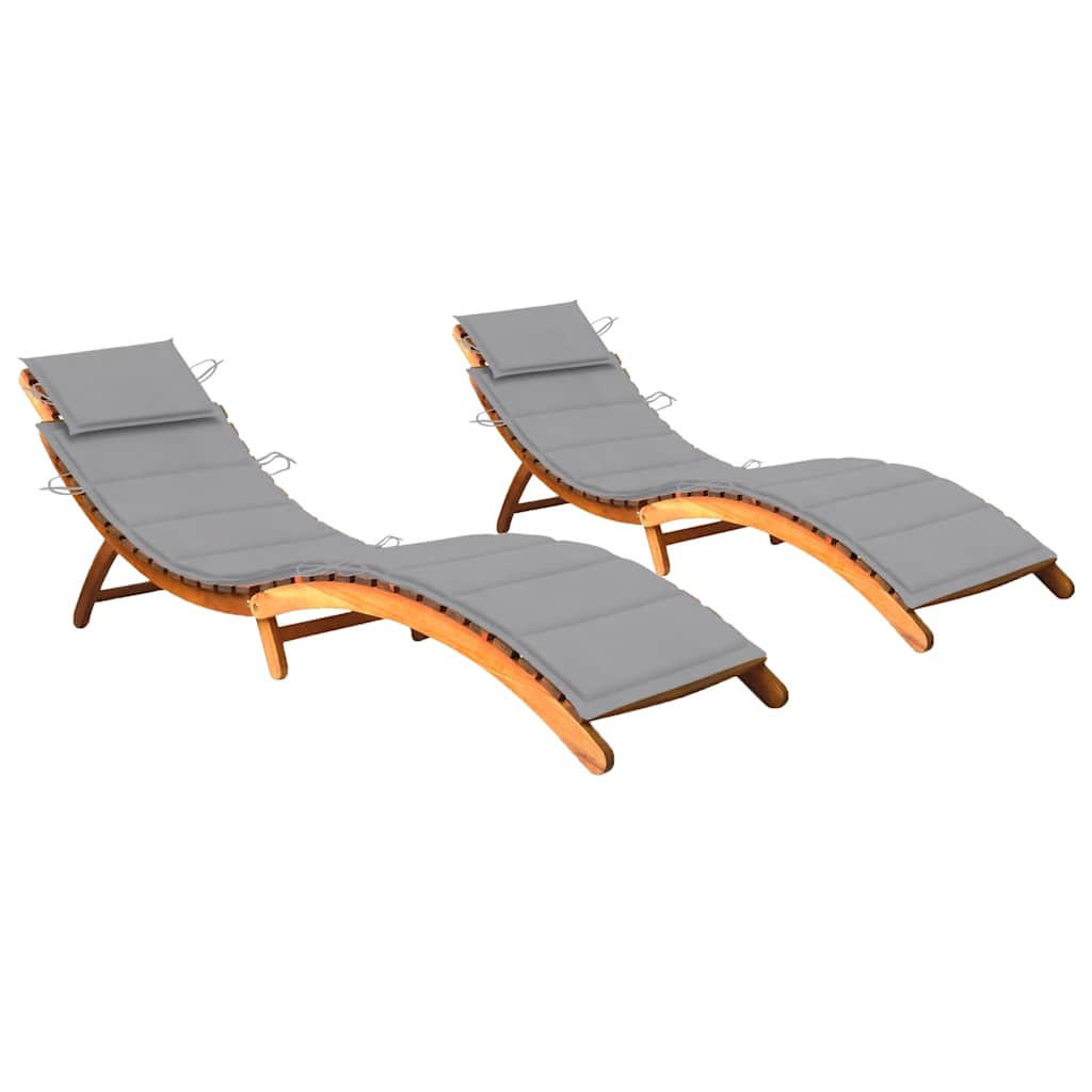 SONNENLIEGEN 2 Stk. mit Auflagen Massivholz Akazie - Grau, Holz (55/64/184cm) - furnicato