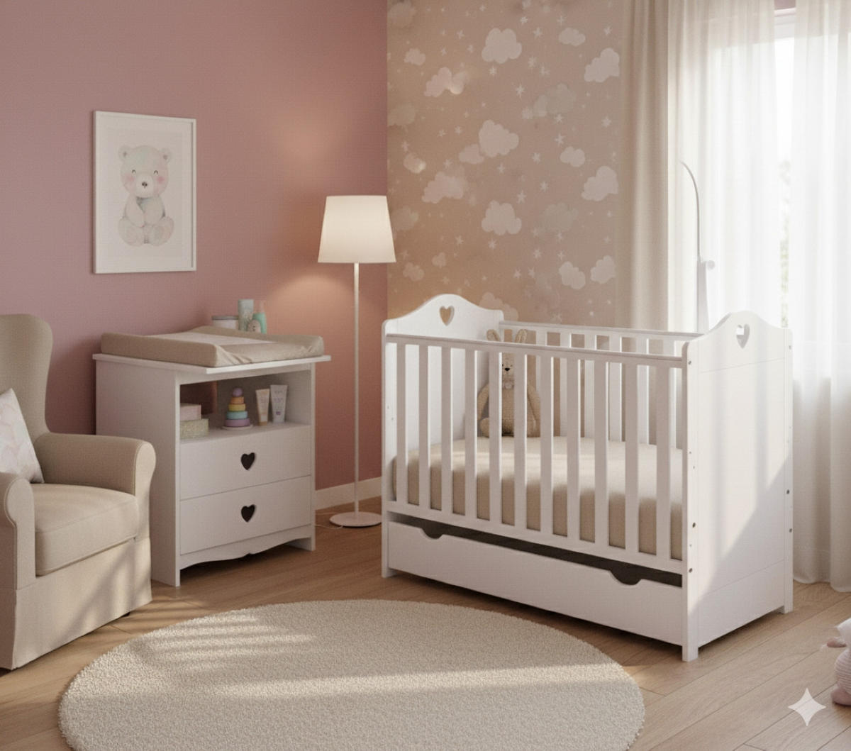 GITTERBETT Kleines Herz 2in1 mit Matratze - Weiß, Holzwerkstoff (60/120cm) - kiki design