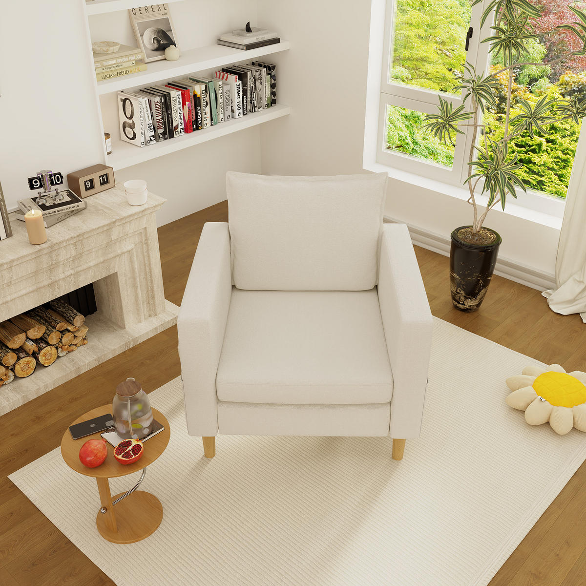SESSEL Chenille Beige mit Seitentasche - Beige, Holz/Holzwerkstoff (71/82/68cm) - WISHDOR